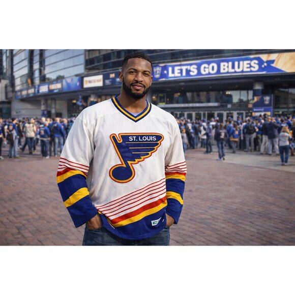 CVM Other - Vintage 90s CCM St. Louis Blues NHL Jersey XXL Air-Knit White Trumpet Canada